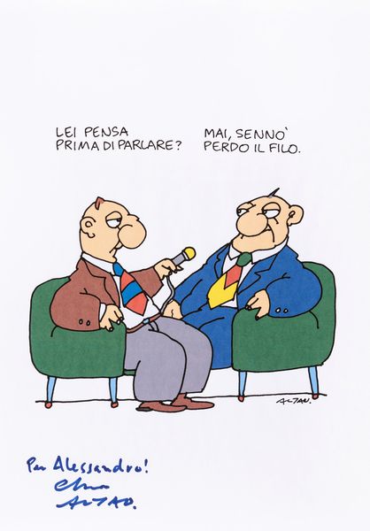 Francesco Tullio Altan : Lei pensa prima di parlare?  - Asta Fumetti: Tavole e Illustrazioni Originali - Associazione Nazionale - Case d'Asta italiane