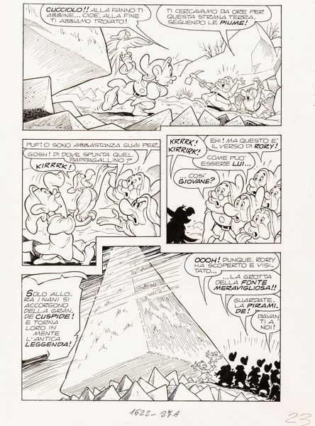 Romano Scarpa : I 7 Nani e la fonte meravigliosa  - Asta Fumetti: Tavole e Illustrazioni Originali - Associazione Nazionale - Case d'Asta italiane