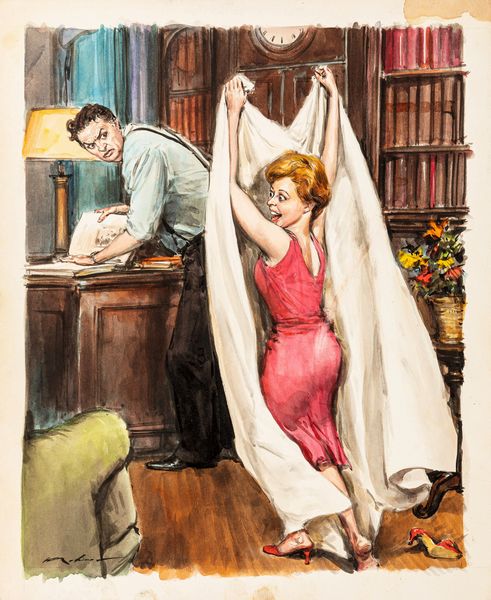 Walter Molino : Federico Fellini e Giulietta Masina (Giulietta degli spiriti)  - Asta Fumetti: Tavole e Illustrazioni Originali - Associazione Nazionale - Case d'Asta italiane