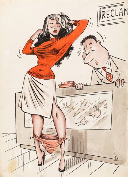 Bort (Mario Bortolato) : Reclami: ...ecco! Vede cosa succede ogni volta che alzo le braccia?  - Asta Fumetti: Tavole e Illustrazioni Originali - Associazione Nazionale - Case d'Asta italiane