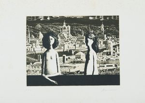 Antonio Bueno - Figura con veduta di Firemze