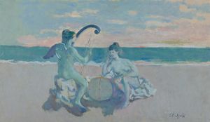 Giuseppe Manfredi - Marina metafisica con angeli