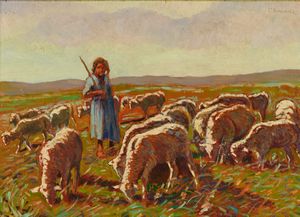 Carlo Domenici - Gregge con pastorella