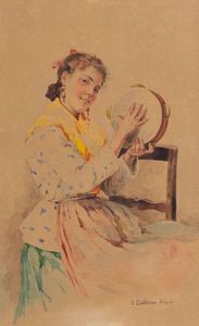 Anonimo dell'800 - Fanciulla con tamburello