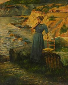 Anonimo dell'800 - Donna sulla scogliea