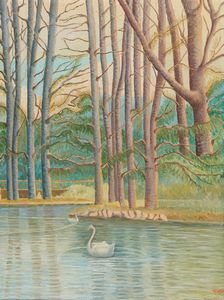 Anonimo - Paesaggio con cigni