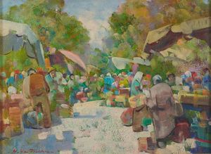 Giulio Da Vicchio - Giorno di mercato nel viale del paese