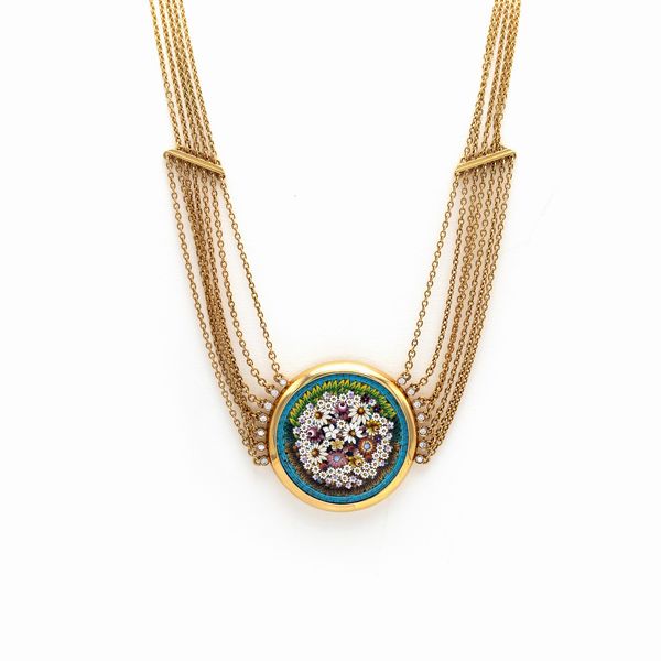 Collana in oro giallo 18kt e micromosaico  - Asta Gioielli Orologi e Fashion Vintage - Associazione Nazionale - Case d'Asta italiane