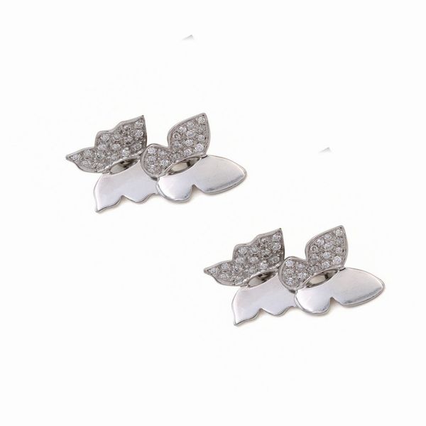 Gemelli farfalla in oro bianco 18kt e diamanti  - Asta Gioielli Orologi e Fashion Vintage - Associazione Nazionale - Case d'Asta italiane