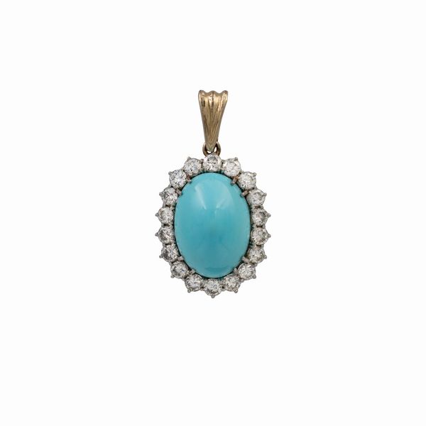 Pendente in oro bianco 18kt turchese naturale  - Asta Gioielli Orologi e Fashion Vintage - Associazione Nazionale - Case d'Asta italiane