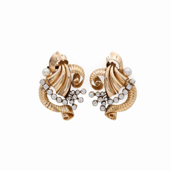 Doppie clips in oro giallo 18kt diamanti  - Asta Gioielli Orologi e Fashion Vintage - Associazione Nazionale - Case d'Asta italiane