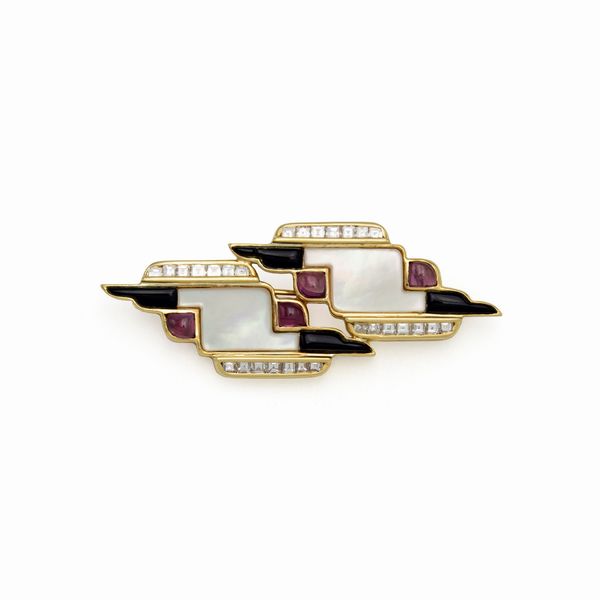 Bulgari spilla a motivo geometrico  - Asta Gioielli Orologi e Fashion Vintage - Associazione Nazionale - Case d'Asta italiane