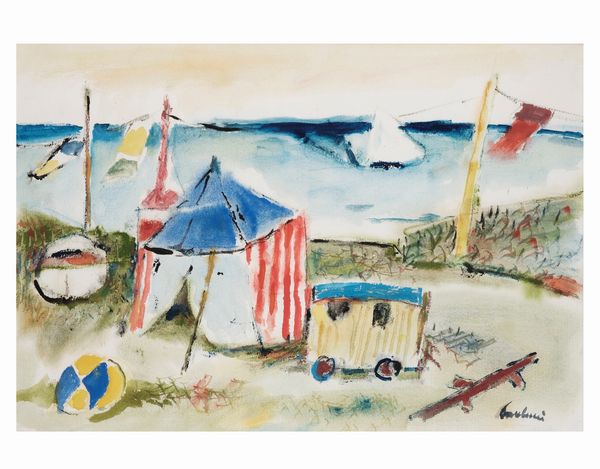 ENRICO PAULUCCI (Genova, 1901 - Torino, 1999)  Circo su spiaggia, 1978  - Asta ARTE MODERNA, CONTEMPORANEA E DIPINTI DEL XIX SECOLO - Associazione Nazionale - Case d'Asta italiane
