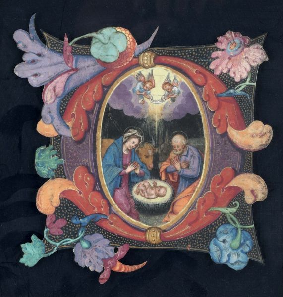 Capolettera su pergamena con nativit, XVI secolo  - Asta Antiquariato - Associazione Nazionale - Case d'Asta italiane
