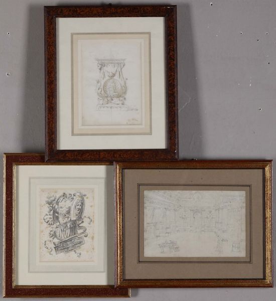 Gruppo di tre disegni, XVIII-XIX secolo  - Asta Antiquariato - Associazione Nazionale - Case d'Asta italiane