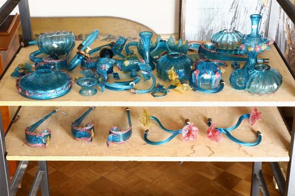 Lampadario in vetro di Murano di colore blu  - Asta Antiquariato - Associazione Nazionale - Case d'Asta italiane