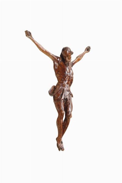Cristo Crocifisso in legno scolpito, scultore del XVIII secolo  - Asta Antiquariato - Associazione Nazionale - Case d'Asta italiane