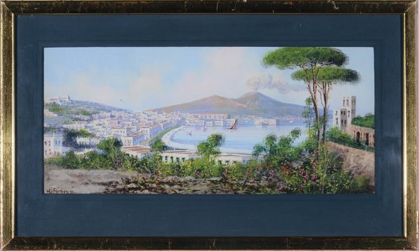 Gianni : Napoli con lo sfondo del Vesuvio  - Asta Antiquariato - Associazione Nazionale - Case d'Asta italiane