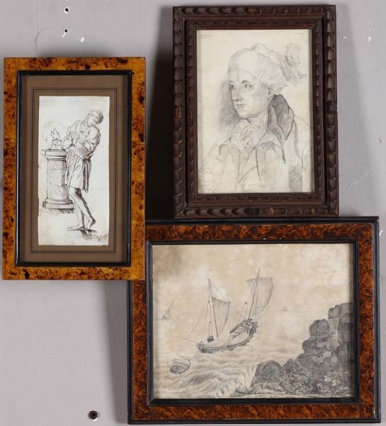 Lotto di tre disegni, XIX secolo  - Asta Antiquariato - Associazione Nazionale - Case d'Asta italiane