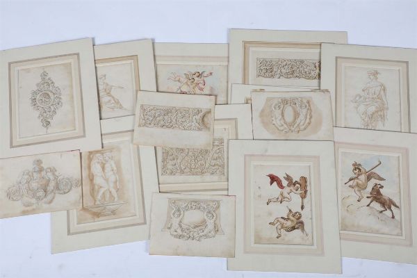 Gruppo di tredici disegni, scuola senese del XIX secolo  - Asta Antiquariato - Associazione Nazionale - Case d'Asta italiane