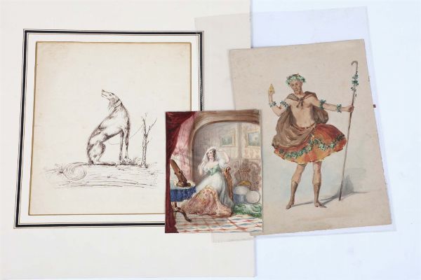Lotto composto da tre disegni, Italia XIX secolo  - Asta Antiquariato - Associazione Nazionale - Case d'Asta italiane
