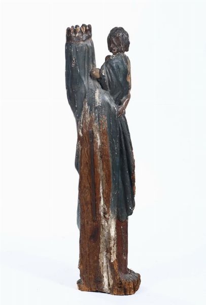 Madonna con il Bambino in legno scolpito e dipinto, arte dellItalia centrale, probabile, XIV secolo  - Asta Antiquariato - Associazione Nazionale - Case d'Asta italiane