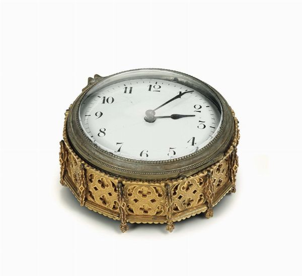 Piccolo orologio da tavolo in bronzo dorato, XIX secolo  - Asta Antiquariato - Associazione Nazionale - Case d'Asta italiane