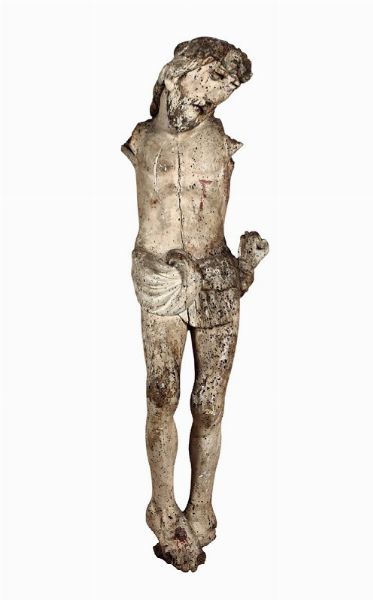 Corpus Chisti in legno scolpito e dipinto, scultore spagnolo del XVI secolo  - Asta Antiquariato - Associazione Nazionale - Case d'Asta italiane