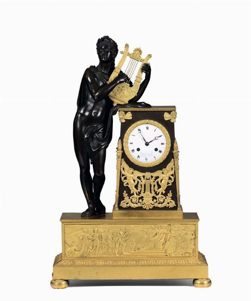 Pendola da tavolo in bronzo dorato, Parigi, Choiselat Gallien, XIX secolo  - Asta Antiquariato - Associazione Nazionale - Case d'Asta italiane