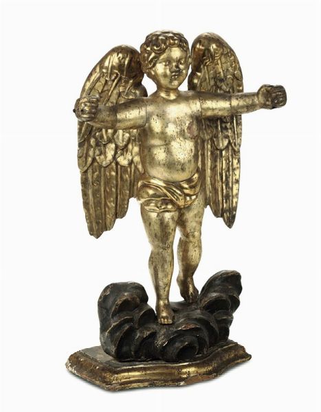 Angelo in legno intagliato e dorato a mecca, XVIII secolo  - Asta Antiquariato - Associazione Nazionale - Case d'Asta italiane