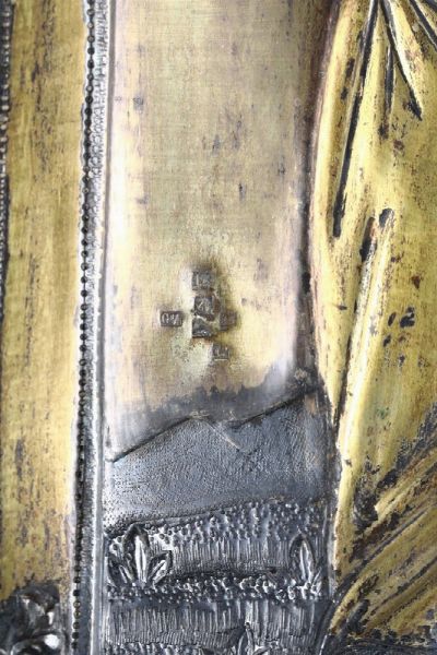 Grande icona con riza in argento dorato, 1898  - Asta Antiquariato - Associazione Nazionale - Case d'Asta italiane