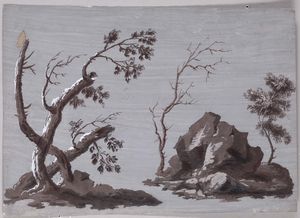 Lotto di due disegni paesaggi campestri, scuola del XVIII secolo  - Asta Antiquariato - Associazione Nazionale - Case d'Asta italiane