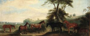 Calvert Henry - Horses in a landscape