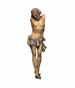 Corpus Christi in legno dipinto, scultore barocco italiano XVII-XVIII secolo  - Asta Antiquariato - Associazione Nazionale - Case d'Asta italiane