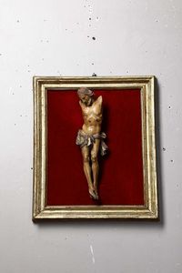 Corpus Christi in legno dipinto, scultore barocco italiano XVII-XVIII secolo  - Asta Antiquariato - Associazione Nazionale - Case d'Asta italiane