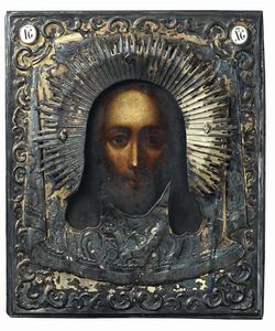 Icona con volto di Cristo, Russia XIX secolo entro riza in argento  - Asta Antiquariato - Associazione Nazionale - Case d'Asta italiane
