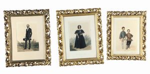 Tre acquerelli con ritratti, XIX secolo  - Asta Antiquariato - Associazione Nazionale - Case d'Asta italiane
