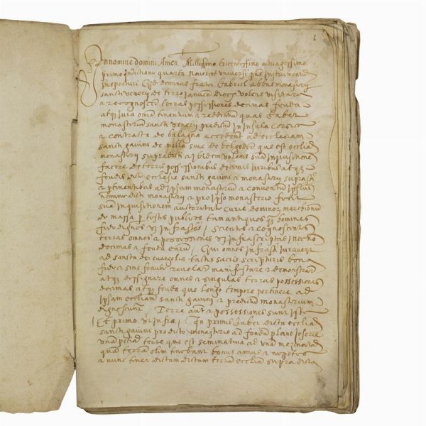 Manoscritto notarile relativo all’abbazia di San Venerio sull’isola del Tino nel comune di Porto Venere, in provincia della Spezia, Liguria, XV secolo.  - Asta LIBRI, MANOSCRITTI E AUTOGRAFI - Associazione Nazionale - Case d'Asta italiane