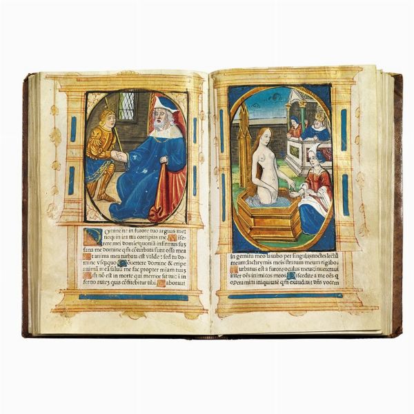 (Libro d’ore - Illustrati 500)   Hore diuine virginis Marie secundum vsum Romanum cum alijs multis folio sequenti notatis vna cum figuris Apocalipsis & destructio Hierusalem & multis figuris, Biblie insertis.   (Parisius nouiter īpressum p[er] Germano Hardouyn Librario. Cōmorante inter duas portas Palatij ad intersignium sancte margarete. Anno dñi. M.ccccc.xxxiij). [1533].  - Asta LIBRI, MANOSCRITTI E AUTOGRAFI - Associazione Nazionale - Case d'Asta italiane