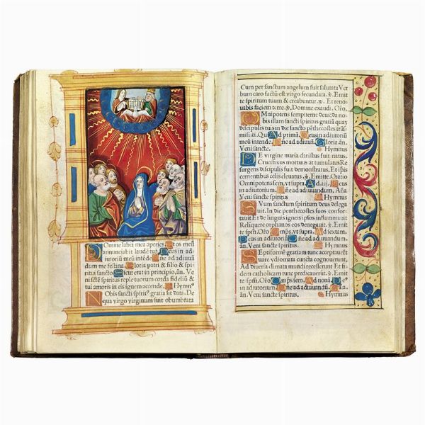 (Libro d’ore - Illustrati 500)   Hore diuine virginis Marie secundum vsum Romanum cum alijs multis folio sequenti notatis vna cum figuris Apocalipsis & destructio Hierusalem & multis figuris, Biblie insertis.   (Parisius nouiter īpressum p[er] Germano Hardouyn Librario. Cōmorante inter duas portas Palatij ad intersignium sancte margarete. Anno dñi. M.ccccc.xxxiij). [1533].  - Asta LIBRI, MANOSCRITTI E AUTOGRAFI - Associazione Nazionale - Case d'Asta italiane