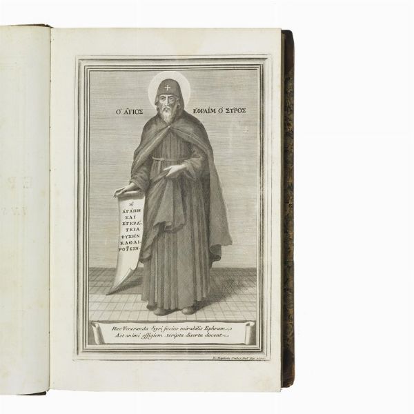 Ephraem Syrus - ASSEMANI, Giuseppe Simoni.   Tou en hagiois patros hemon Ephraim tou Syrou ta heuriskomena panta. Sancti patris nostri Ephraem Syri opera omnia quae exstant Graece, Syriace, Latine, in sex tomos distributa ad mss. codices Vaticanos aliosque castigata, multis aucta.   Romae. ex typographia Vaticana apud Joannem Mariam Henricum Salvioni, 1732-1746.  - Asta LIBRI, MANOSCRITTI E AUTOGRAFI - Associazione Nazionale - Case d'Asta italiane