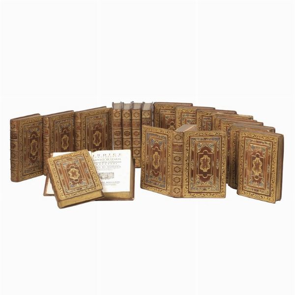 (Legatura 700)   MURATORI Lodovico Antonio.   Annali d’Italia dal principio dell’era volgare sino all'anno 1749 … Tomo primo [-sedicesimo].     [CON:]   Indice universale degli Annali d’Italia.   [CON:]   Vita del proposto Lodovico Antonio Muratori.     In Napoli, presso Tommaso Alfano, 1758.  - Asta LIBRI, MANOSCRITTI E AUTOGRAFI - Associazione Nazionale - Case d'Asta italiane