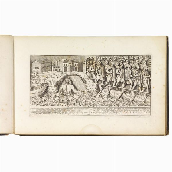 (Roma - Colonna Traiana - Illustrati 600)   BARTOLI, Pietro Sante.     Colonna Traiana eretta dal Senato e popolo Romano all&rsquo;Imperatore Traiano Augusto … Nuovamente disegnata et intagliata da Pietro Sante Bartoli. Con l&rsquo;esposizione latina d&rsquo;Alfonso Ciaccone, compendiata nella vulgare lingua sotto ciascuna immagine, accresciuta di medaglie, inscrittioni, e trofei, da Gio. Pietro Bellori.   Roma, Gio. Giacomo De Rossi, [1673].  - Asta LIBRI, MANOSCRITTI E AUTOGRAFI - Associazione Nazionale - Case d'Asta italiane