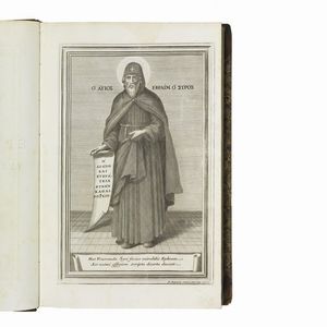 Ephraem Syrus - ASSEMANI, Giuseppe Simoni.   Tou en hagiois patros hemon Ephraim tou Syrou ta heuriskomena panta. Sancti patris nostri Ephraem Syri opera omnia quae exstant Graece, Syriace, Latine, in sex tomos distributa ad mss. codices Vaticanos aliosque castigata, multis aucta.   Romae. ex typographia Vaticana apud Joannem Mariam Henricum Salvioni, 1732-1746.  - Asta LIBRI, MANOSCRITTI E AUTOGRAFI - Associazione Nazionale - Case d'Asta italiane