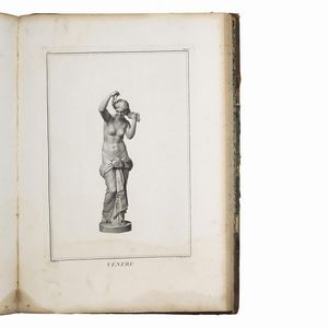 [ERCOLANO].   Le pitture antiche d’Ercolano e contorni incise con qualche spiegazione.   Napoli, nella Regia Stamperia, 1757-1779.   In folio (478 x 355 mm). Frontespizio calcografico, [2] carte, ritratto calcografico di Carlo III, [2] carte, mappa a doppia pagina del golfo di Napoli (forellino al centro), 279 [9] pagine e 50 tavole comprese nella paginazione (di cui una a doppia pagina e una più volte ripiegata) (carte occasionalmente ingiallite o fiorite ai margini). Piena pelle coeva, dorso a nervi con compartimenti riccamente dorati, il primo secondo con tassello, tagli rossi, contropiatti marmorizzati.     [CON:]   VISCONTI, Filippo Aurelio - GUATTANI, Giuseppe Antonio.   Il Museo Chiaramonti. Tomo primo.   Roma, Antonio d’Este e Gaspare Capparone, 1808.   In folio atlantico (625 x 443 mm). 40 (di 44) tavole numerate, più una tavola aggiuntiva. Mezzo vitellino coevo con angoli, dorso con decorazioni dorate (piatto anteriore quasi staccato, dorso con restauro, sbucciature e abrasioni). Assenti le tavole XVIII, XXV, XXIX, XXXV, aloni d’umidità al margine inferiore e superiore, più accentuati alle carte finali.  - Asta LIBRI, MANOSCRITTI E AUTOGRAFI - Associazione Nazionale - Case d'Asta italiane