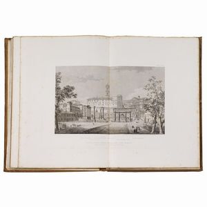 (Roma - Illustrati 800)   CANINA, Luigi.   Esposizione storica e topografica del Foro Romano e sue adiacenze. Edizione seconda ampliata e corredata di 14 tavole.   Roma, tipi del Canina, 1845.   2 volumi di cui uno di testo in 4to uno di tavole calcografiche in folio, legatura in tela rossa molto sciupata, fioriture, tavole sciolte dalla legatura, non collazionati. [CON:]   [CANINA, Luigi]     Via Appia dalla Porta Capena a Boville. Descrizione  .   (Roma, 1853). 2 volumi di cui uno in folio con 50 tavole e uno in 4to di 271 pp. e tre tavole incise di cui 2 ripiegate, in mezza pergamena moderna con tassello al dorso. Assente il frontespizio e altri difetti.  - Asta LIBRI, MANOSCRITTI E AUTOGRAFI - Associazione Nazionale - Case d'Asta italiane