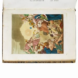 (Roma - Illustrati 800)   Grasset de Saint-Sauveur, Jacques.   L’antica Roma ovvero Descrizione storica e pittorica di tutto ciò che riguarda il popolo romano ne’ suoi costumi militari religiosi pubblici e privati  . Bergamo, Stamperia Mazzoleni, 1825.   In folio in mezzo marocchino coevo, dorso liscio riccamente decorato in oro (rotto alla cerniera anteriore, sbucciature e abrasioni, piatto anteriore staccato), frontespizio e tavole colorate a mano, ritratto dell’autore, fioriture occasionali ai margini, non collazionato ma ricco di belle tavole in splendida e vivida coloritura. Collazione su richiesta.  - Asta LIBRI, MANOSCRITTI E AUTOGRAFI - Associazione Nazionale - Case d'Asta italiane