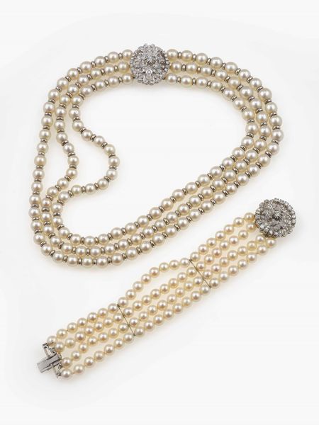 Demi-parure composta da girocollo e bracciale a pi fili di perle coltivate  - Asta Fine Jewels - Associazione Nazionale - Case d'Asta italiane