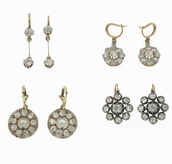 Lotto composto da quattro paia di orecchini con diamanti e perle  - Asta Fine Jewels - Associazione Nazionale - Case d'Asta italiane
