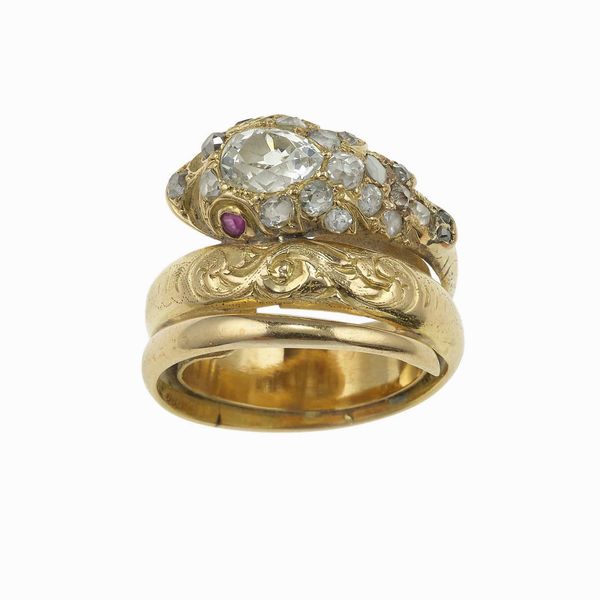 Anello serpente con diamanti di vecchio taglio  - Asta Fine Jewels - Associazione Nazionale - Case d'Asta italiane